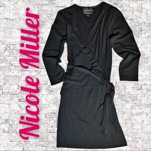 NICOLE MILLER x LORD‎ & TAYLOR Classic Black Faux Wrap Dress, Size Small